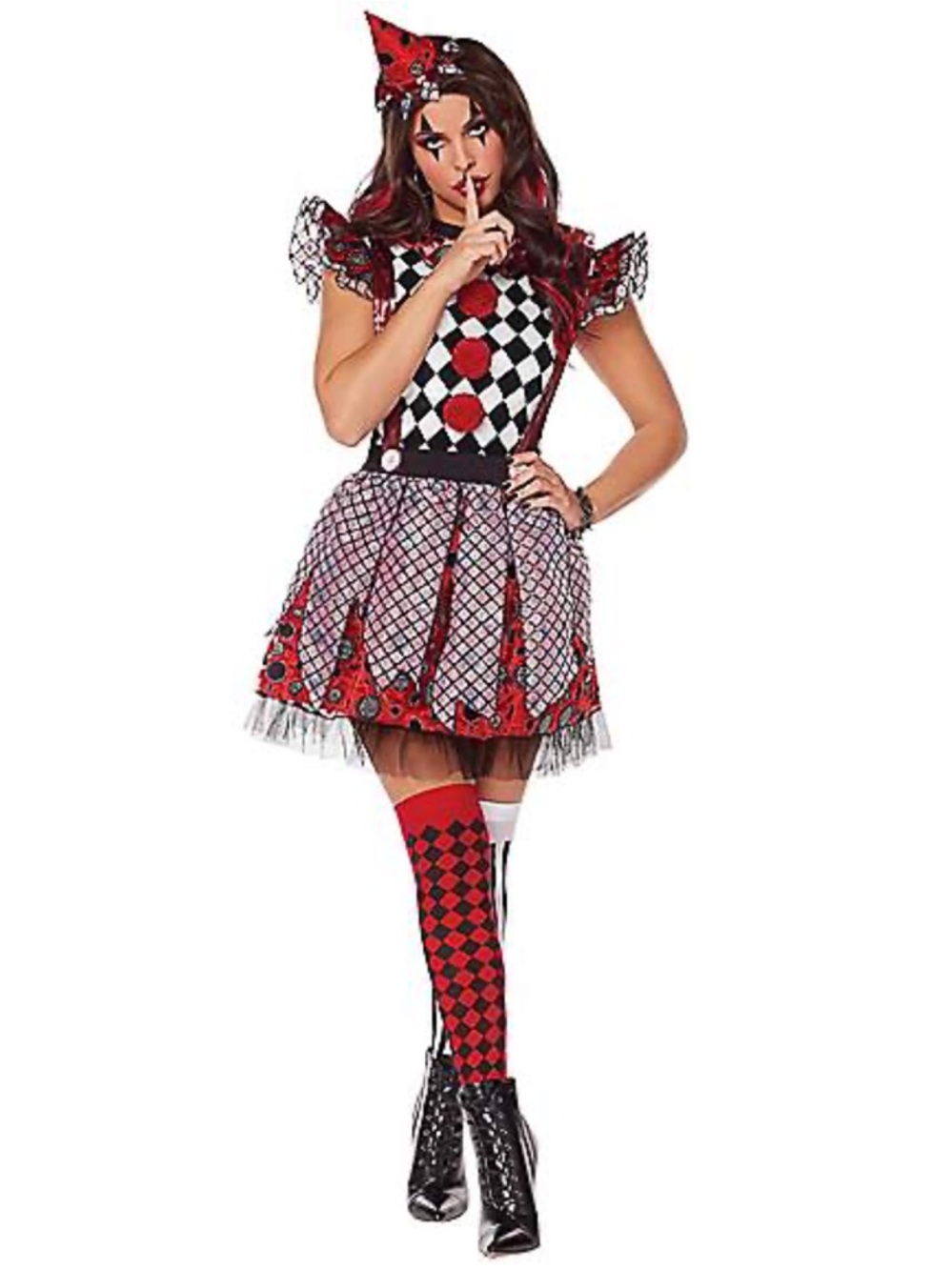 Spirit Red and Black Harlequin Clown Costume